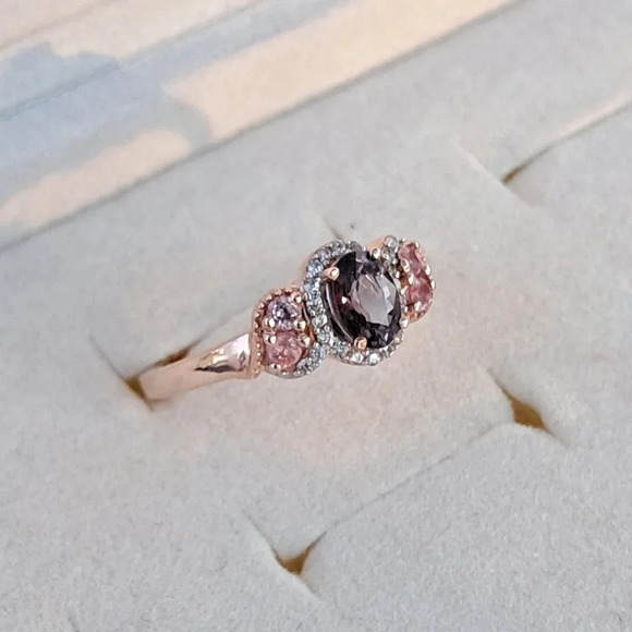 Natural Lavender Spinel & Pink Tourmaline 3 Stone Ring. - Picture 3 of 6